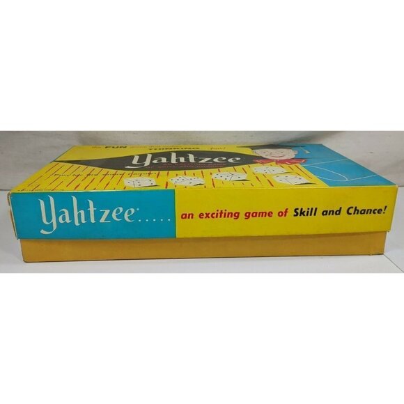 Vintage 1956 E.S. Lowe Company Yahtzee Score Cards Chips Dice Game - Picture 2 of 11